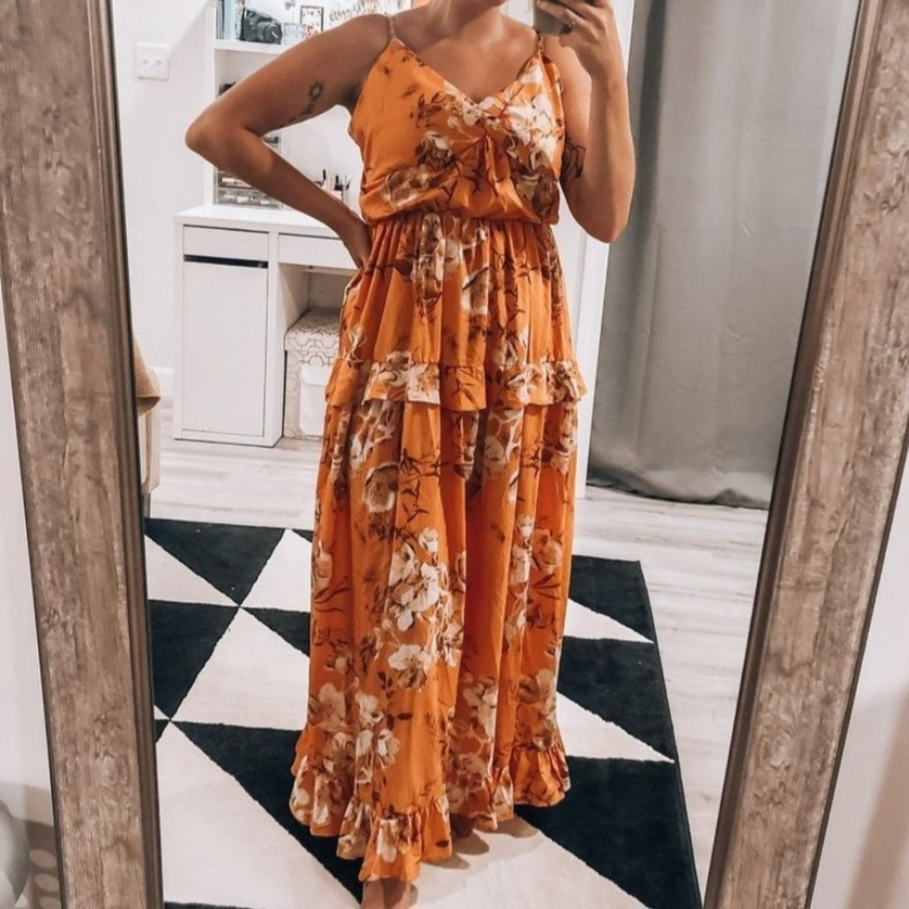 NWT Elegant Floral Maxi Dress in Orange
